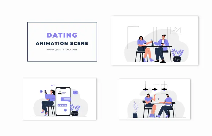 Flat Design Character Dating Concept Animation Scene